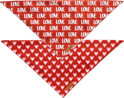 Holiday Dog Bandanas 2 Pack, Triangle Reversible Valentine'S Day Pet Scarf for Boy and Girl, Premium Durable Fabric, Bandana for Medium and Large Dogs (Large)