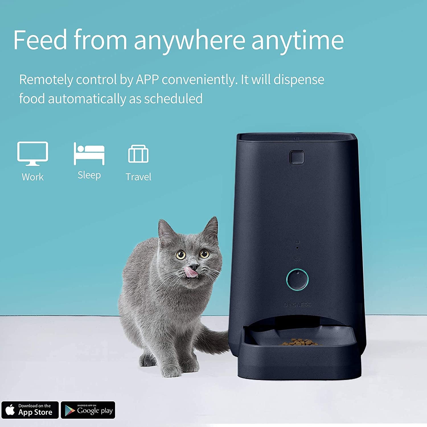 6L Smart Feed Automatic Cat Feeder, Wi-Fi Enabled Pet Feeder for Cat and Small Dog, Smartphone App for Ios and Android, Portion Control, Fresh Lock System Auto Food Dispenser (Dark Blue)