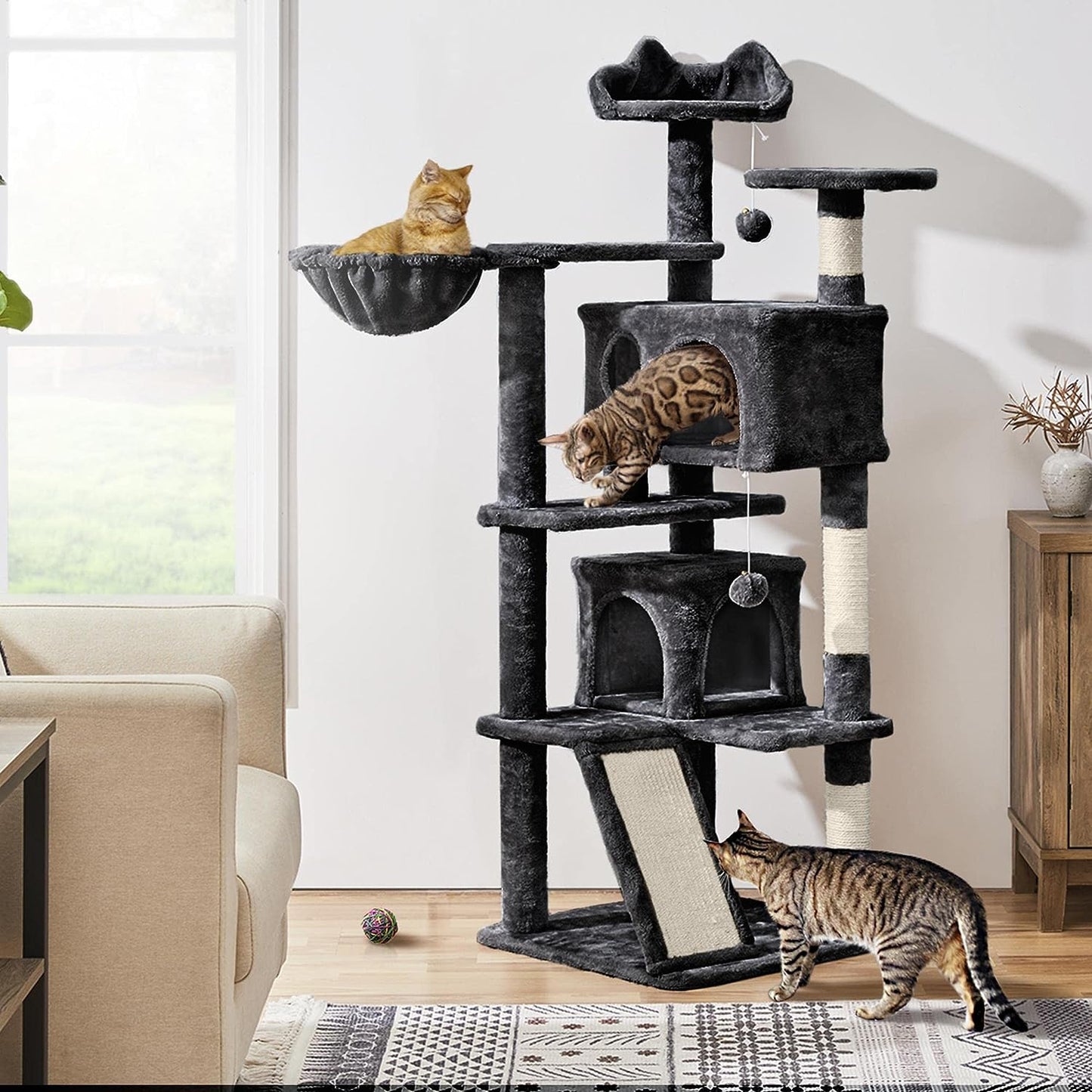 Multi-Level Cat Tree for Indoor Cats Cat Tree Tower for Large Cats with Sisal-Covered Scratching Posts, Condo, Stable Cat Tower, Cat Furniture Play Center for Indoor Cats Activity